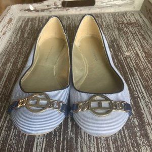 Tommy Hilfiger Blue & White Striped Logo Flats